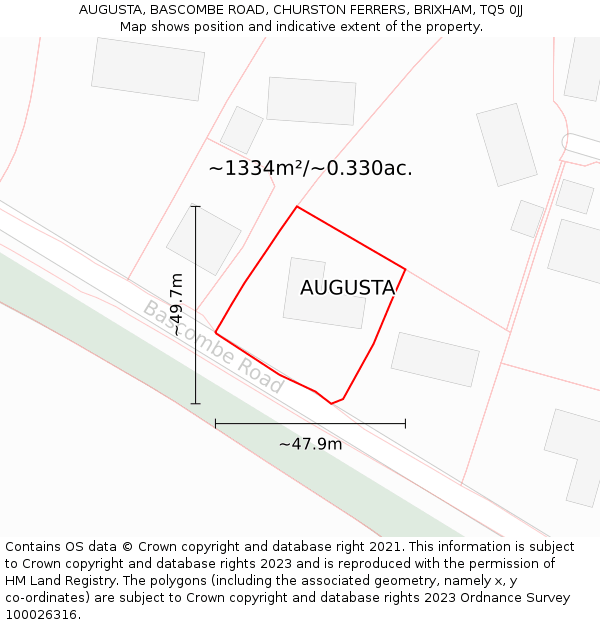 AUGUSTA, BASCOMBE ROAD, CHURSTON FERRERS, BRIXHAM, TQ5 0JJ: Plot and title map