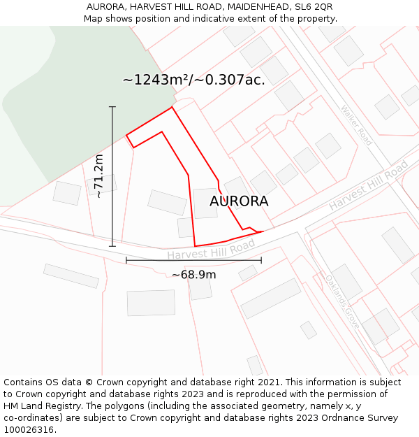 AURORA, HARVEST HILL ROAD, MAIDENHEAD, SL6 2QR: Plot and title map