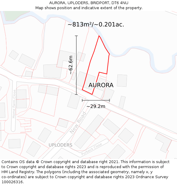 AURORA, UPLODERS, BRIDPORT, DT6 4NU: Plot and title map