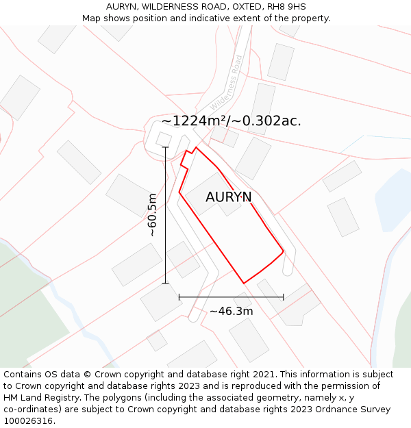 AURYN, WILDERNESS ROAD, OXTED, RH8 9HS: Plot and title map