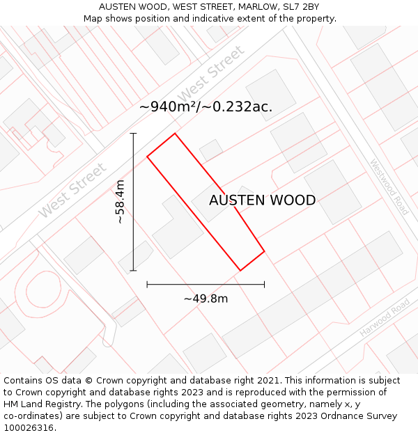 AUSTEN WOOD, WEST STREET, MARLOW, SL7 2BY: Plot and title map