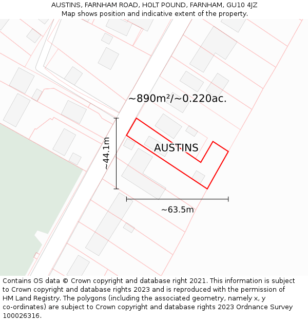 AUSTINS, FARNHAM ROAD, HOLT POUND, FARNHAM, GU10 4JZ: Plot and title map