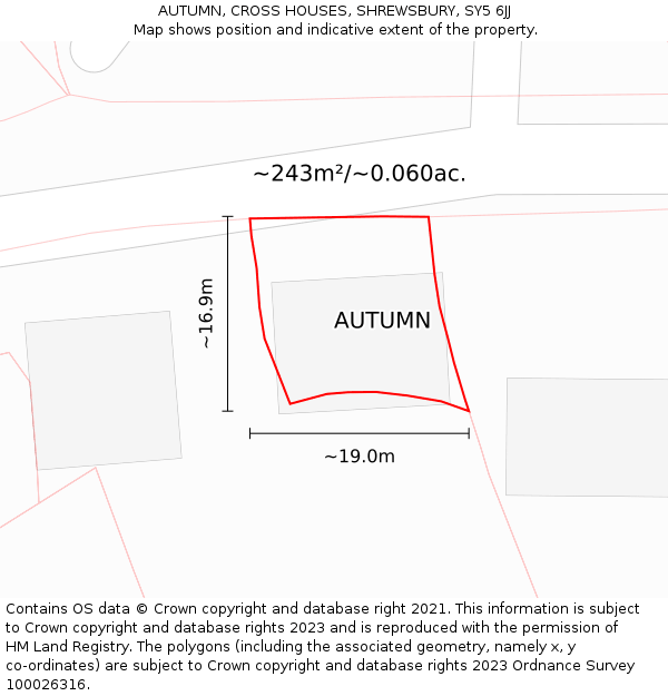 AUTUMN, CROSS HOUSES, SHREWSBURY, SY5 6JJ: Plot and title map