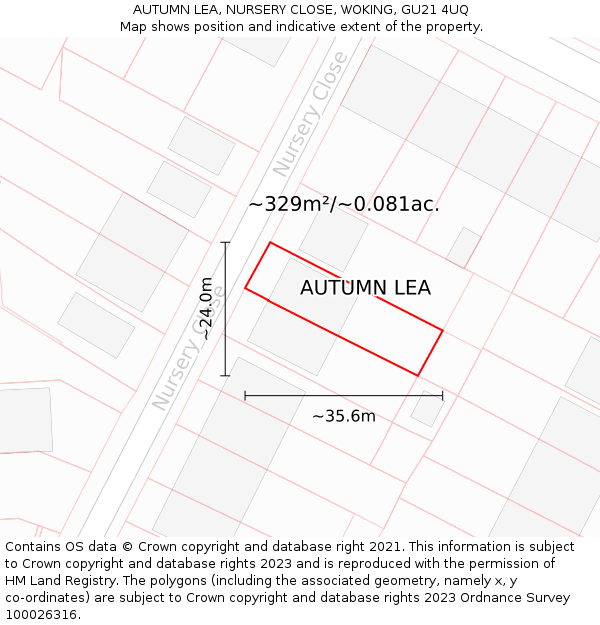 AUTUMN LEA, NURSERY CLOSE, WOKING, GU21 4UQ: Plot and title map