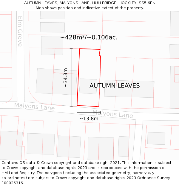 AUTUMN LEAVES, MALYONS LANE, HULLBRIDGE, HOCKLEY, SS5 6EN: Plot and title map