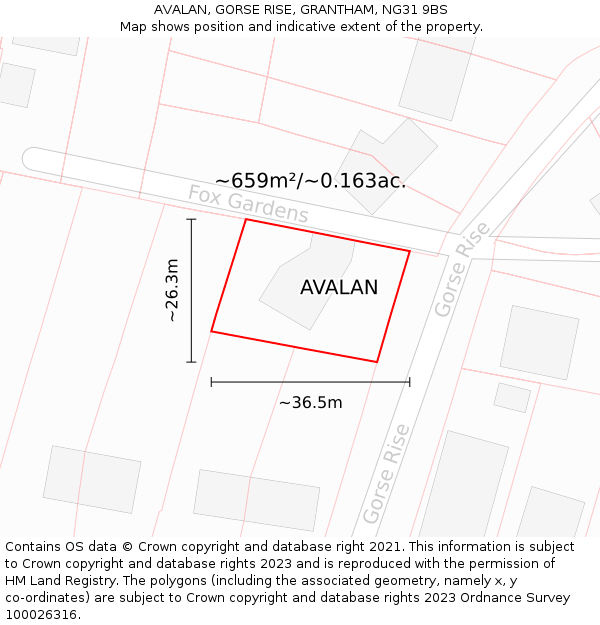 AVALAN, GORSE RISE, GRANTHAM, NG31 9BS: Plot and title map