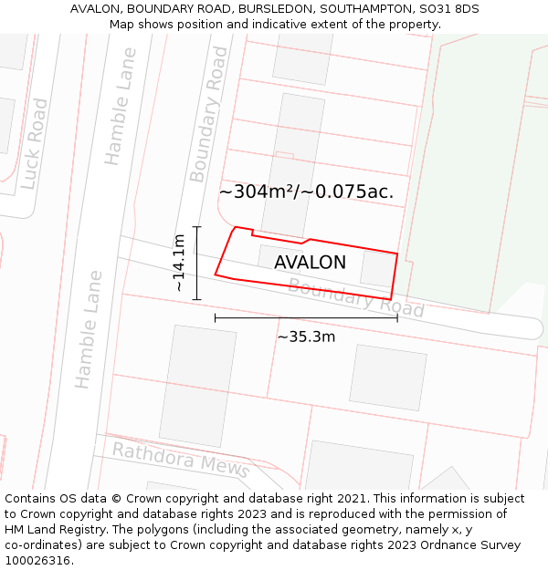 AVALON, BOUNDARY ROAD, BURSLEDON, SOUTHAMPTON, SO31 8DS: Plot and title map