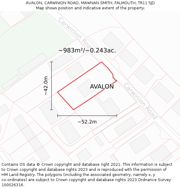 AVALON, CARWINION ROAD, MAWNAN SMITH, FALMOUTH, TR11 5JD: Plot and title map