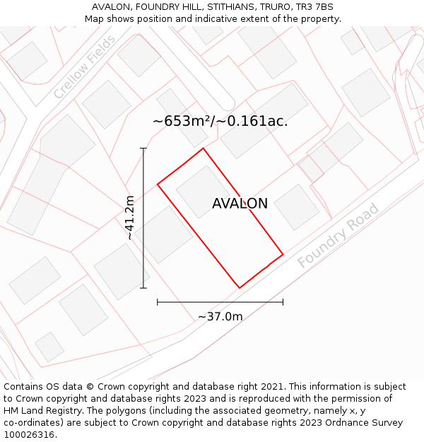 AVALON, FOUNDRY HILL, STITHIANS, TRURO, TR3 7BS: Plot and title map