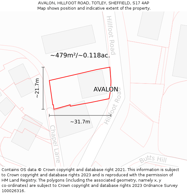 AVALON, HILLFOOT ROAD, TOTLEY, SHEFFIELD, S17 4AP: Plot and title map