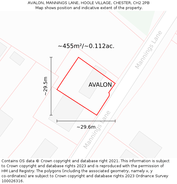 AVALON, MANNINGS LANE, HOOLE VILLAGE, CHESTER, CH2 2PB: Plot and title map