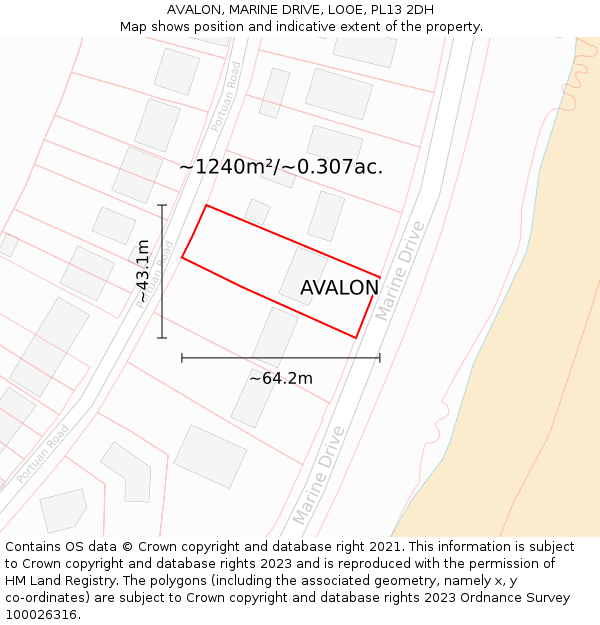 AVALON, MARINE DRIVE, LOOE, PL13 2DH: Plot and title map