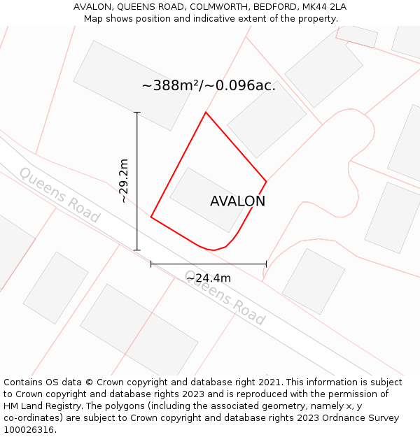 AVALON, QUEENS ROAD, COLMWORTH, BEDFORD, MK44 2LA: Plot and title map