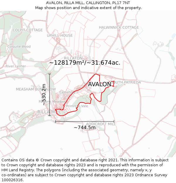AVALON, RILLA MILL, CALLINGTON, PL17 7NT: Plot and title map