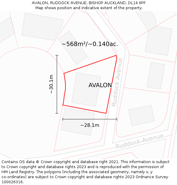 AVALON, RUDDOCK AVENUE, BISHOP AUCKLAND, DL14 6PF: Plot and title map