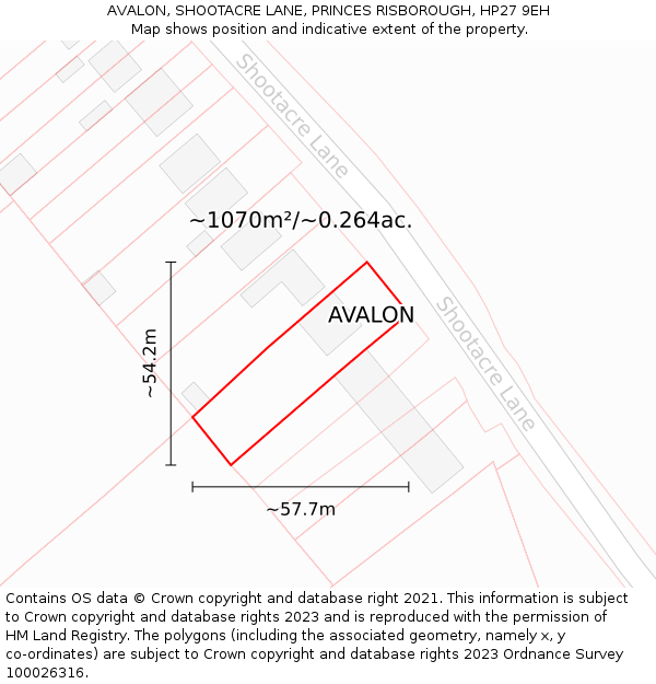 AVALON, SHOOTACRE LANE, PRINCES RISBOROUGH, HP27 9EH: Plot and title map