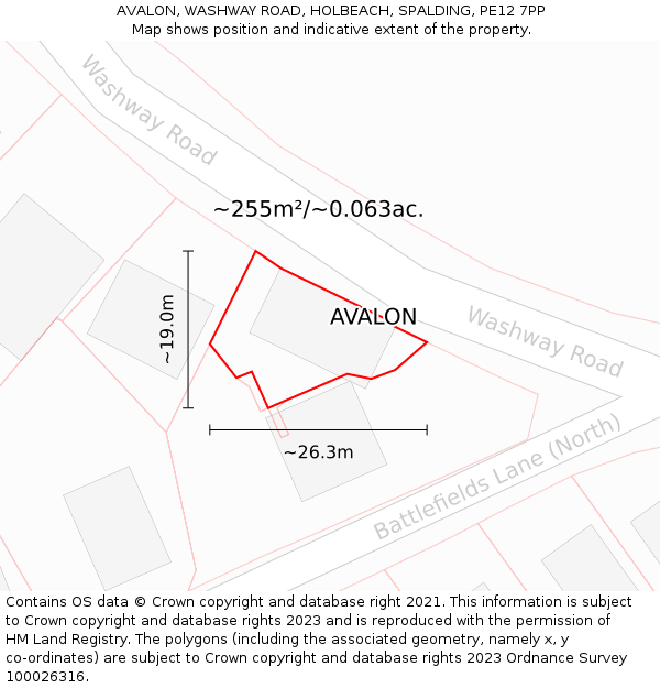 AVALON, WASHWAY ROAD, HOLBEACH, SPALDING, PE12 7PP: Plot and title map