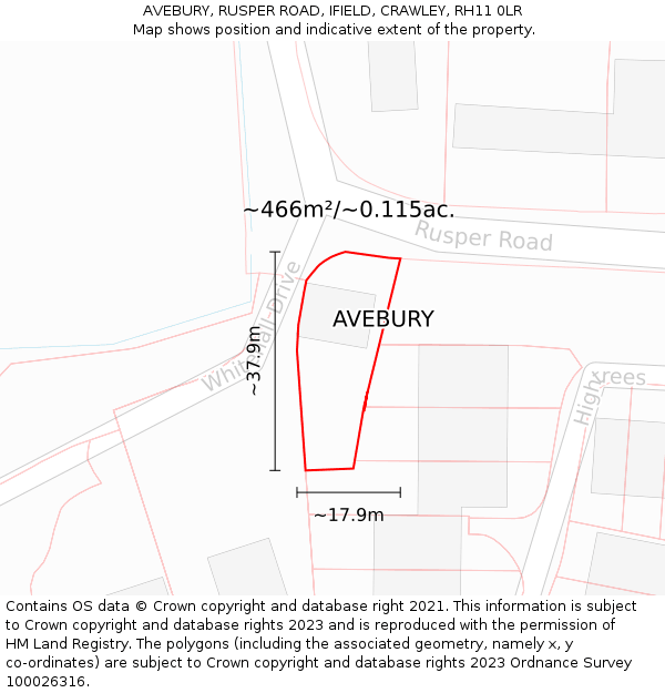 AVEBURY, RUSPER ROAD, IFIELD, CRAWLEY, RH11 0LR: Plot and title map