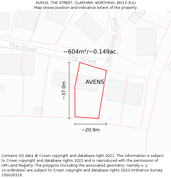 AVENS, THE STREET, CLAPHAM, WORTHING, BN13 3UU: Plot and title map
