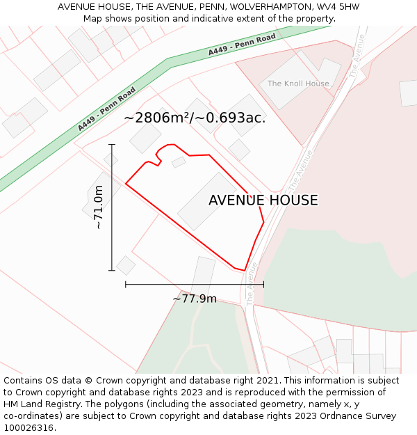 AVENUE HOUSE, THE AVENUE, PENN, WOLVERHAMPTON, WV4 5HW: Plot and title map