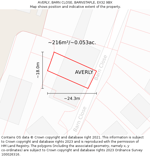 AVERLY, BARN CLOSE, BARNSTAPLE, EX32 9BX: Plot and title map