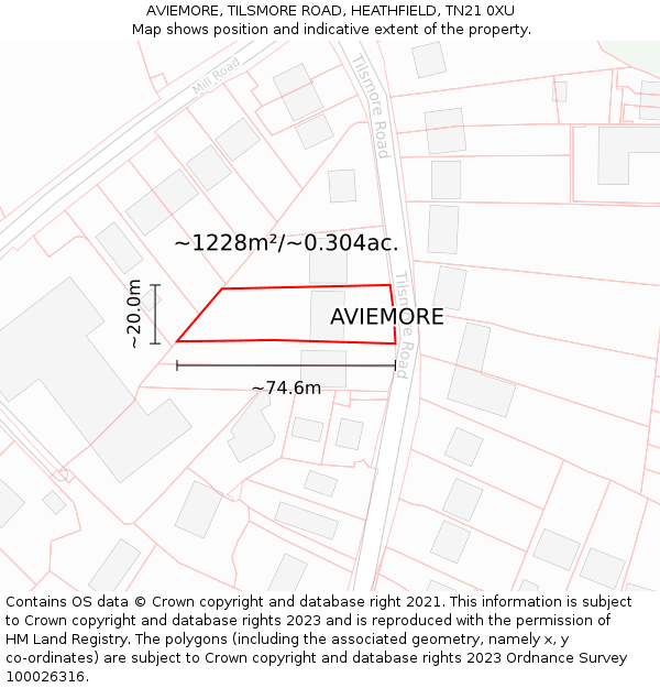 AVIEMORE, TILSMORE ROAD, HEATHFIELD, TN21 0XU: Plot and title map