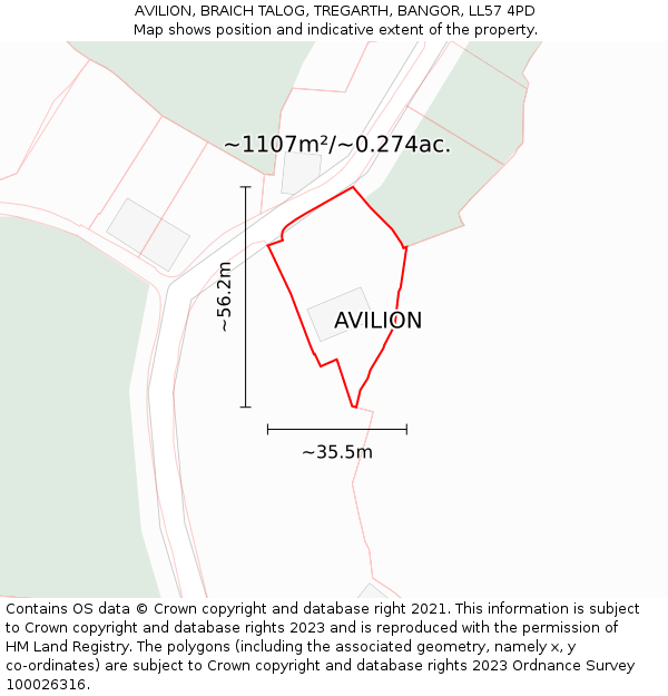 AVILION, BRAICH TALOG, TREGARTH, BANGOR, LL57 4PD: Plot and title map