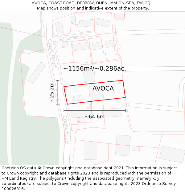 AVOCA, COAST ROAD, BERROW, BURNHAM-ON-SEA, TA8 2QU: Plot and title map
