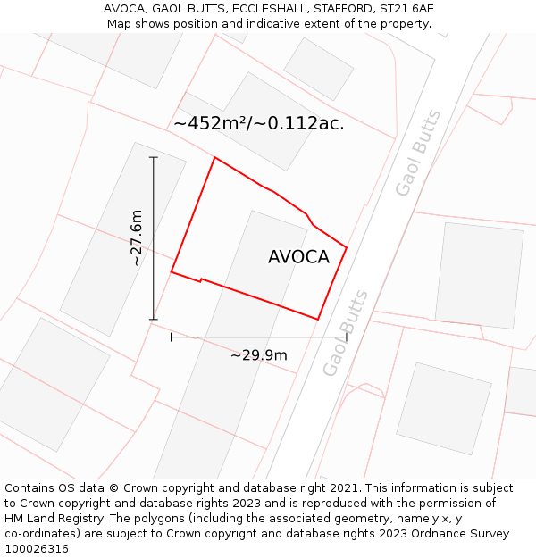 AVOCA, GAOL BUTTS, ECCLESHALL, STAFFORD, ST21 6AE: Plot and title map