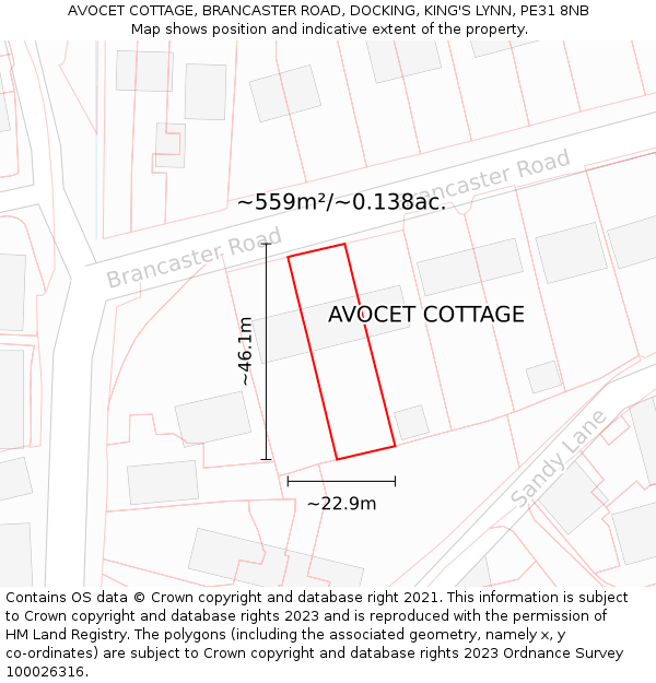 AVOCET COTTAGE, BRANCASTER ROAD, DOCKING, KING'S LYNN, PE31 8NB: Plot and title map
