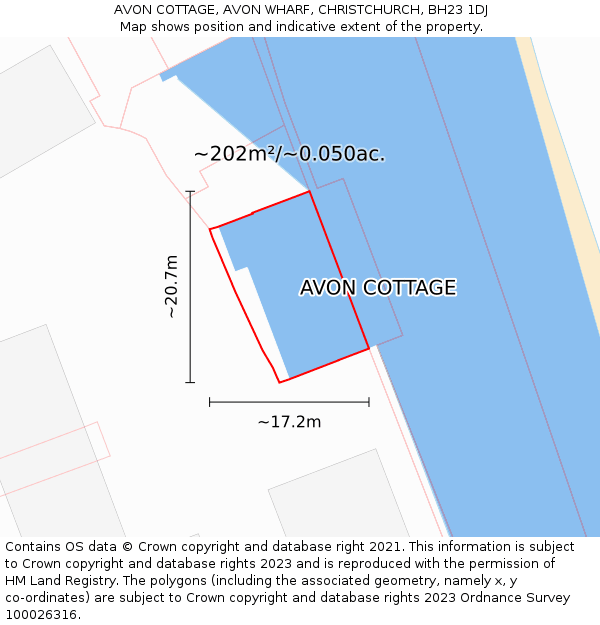 AVON COTTAGE, AVON WHARF, CHRISTCHURCH, BH23 1DJ: Plot and title map