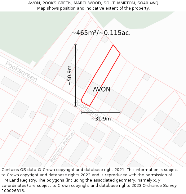 AVON, POOKS GREEN, MARCHWOOD, SOUTHAMPTON, SO40 4WQ: Plot and title map
