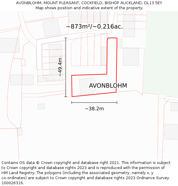 AVONBLOHM, MOUNT PLEASANT, COCKFIELD, BISHOP AUCKLAND, DL13 5EY: Plot and title map