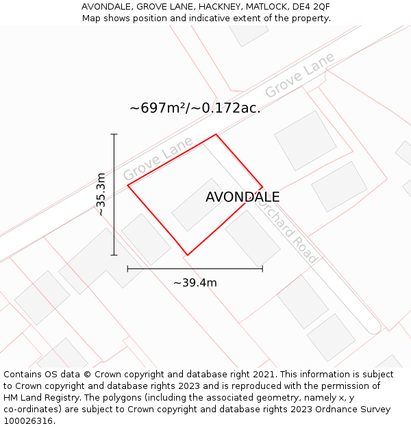 AVONDALE, GROVE LANE, HACKNEY, MATLOCK, DE4 2QF: Plot and title map