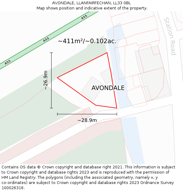 AVONDALE, LLANFAIRFECHAN, LL33 0BL: Plot and title map
