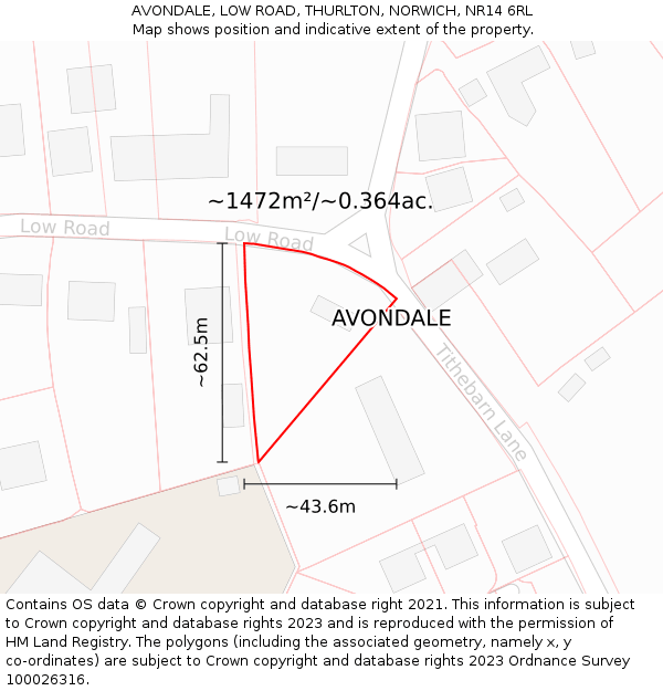 AVONDALE, LOW ROAD, THURLTON, NORWICH, NR14 6RL: Plot and title map