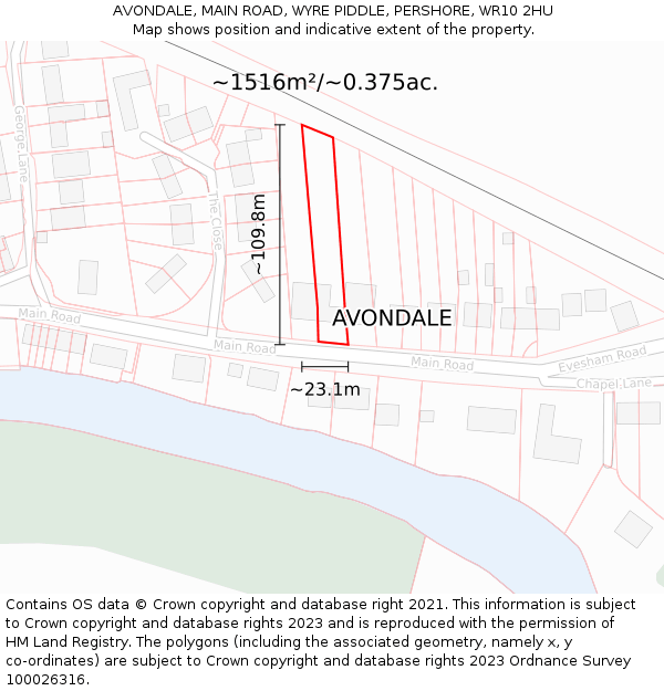 AVONDALE, MAIN ROAD, WYRE PIDDLE, PERSHORE, WR10 2HU: Plot and title map