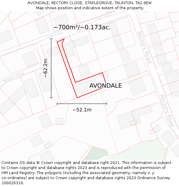 AVONDALE, RECTORY CLOSE, STAPLEGROVE, TAUNTON, TA2 6EW: Plot and title map