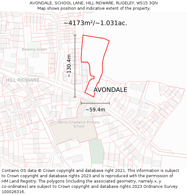 AVONDALE, SCHOOL LANE, HILL RIDWARE, RUGELEY, WS15 3QN: Plot and title map