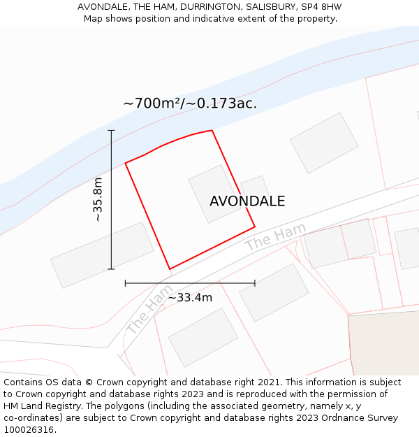 AVONDALE, THE HAM, DURRINGTON, SALISBURY, SP4 8HW: Plot and title map