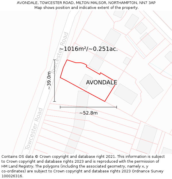 AVONDALE, TOWCESTER ROAD, MILTON MALSOR, NORTHAMPTON, NN7 3AP: Plot and title map