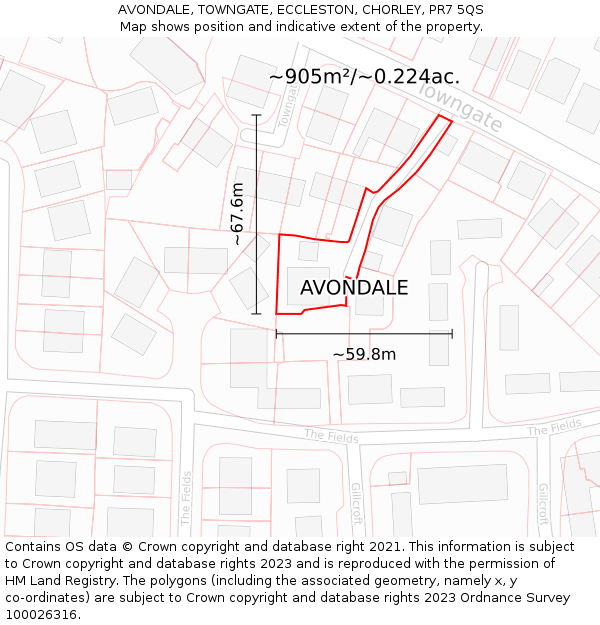 AVONDALE, TOWNGATE, ECCLESTON, CHORLEY, PR7 5QS: Plot and title map