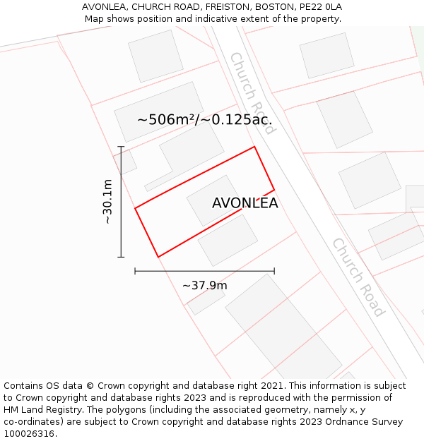 AVONLEA, CHURCH ROAD, FREISTON, BOSTON, PE22 0LA: Plot and title map