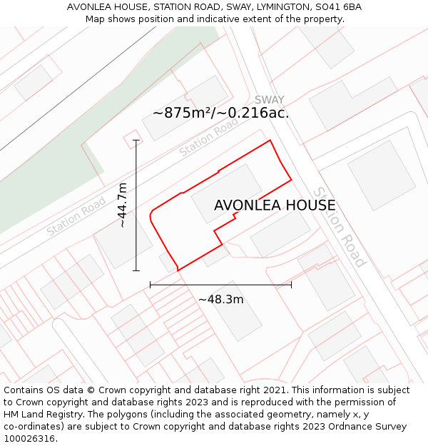 AVONLEA HOUSE, STATION ROAD, SWAY, LYMINGTON, SO41 6BA: Plot and title map