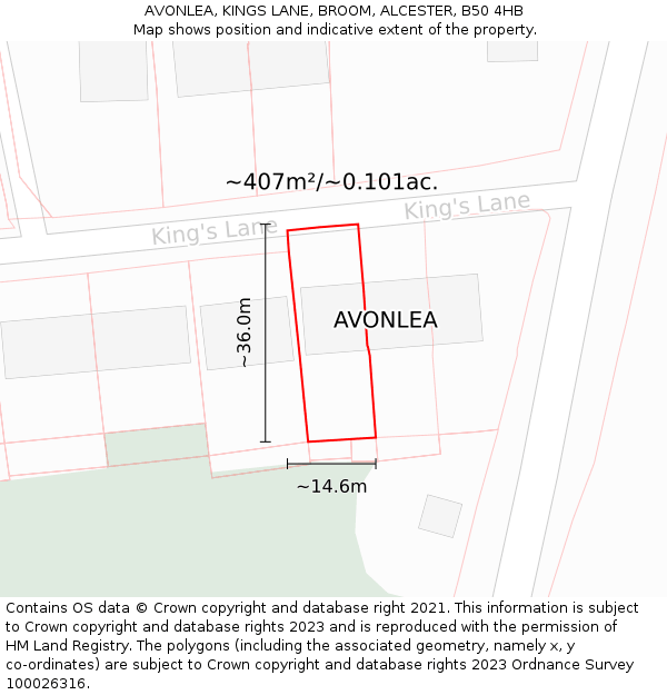 AVONLEA, KINGS LANE, BROOM, ALCESTER, B50 4HB: Plot and title map