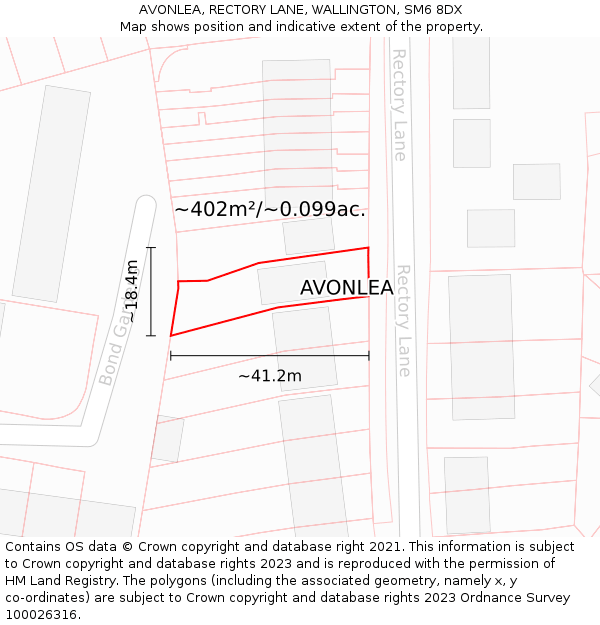 AVONLEA, RECTORY LANE, WALLINGTON, SM6 8DX: Plot and title map