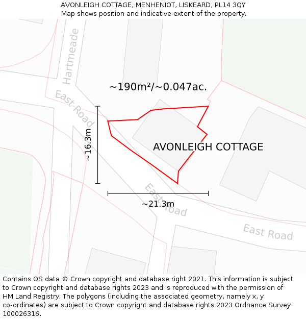 AVONLEIGH COTTAGE, MENHENIOT, LISKEARD, PL14 3QY: Plot and title map