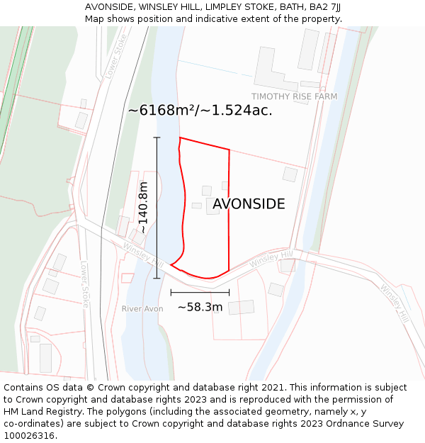 AVONSIDE, WINSLEY HILL, LIMPLEY STOKE, BATH, BA2 7JJ: Plot and title map