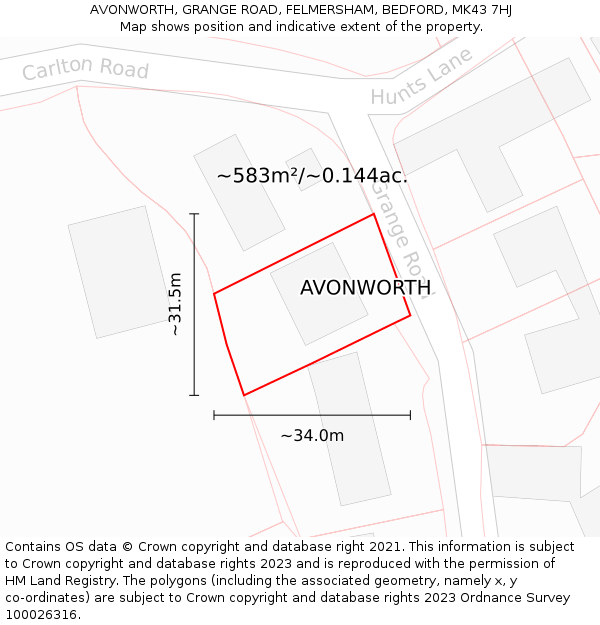 AVONWORTH, GRANGE ROAD, FELMERSHAM, BEDFORD, MK43 7HJ: Plot and title map