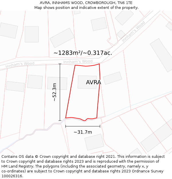 AVRA, INNHAMS WOOD, CROWBOROUGH, TN6 1TE: Plot and title map